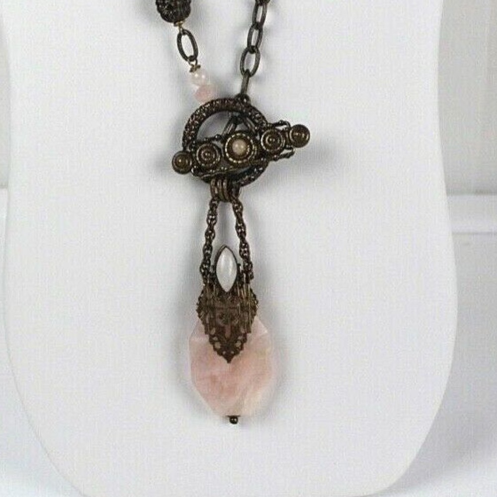 Vintage Jan Michaels rose quartz Art Deco necklace
